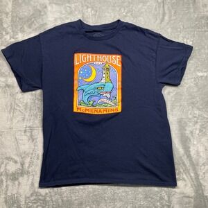 McMenamins T Shirt Men Large Navy Blue Lighthouse Ales Lincoln City Whale Cotton